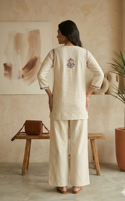 Ivory Chikankari Linen Co-ord Set