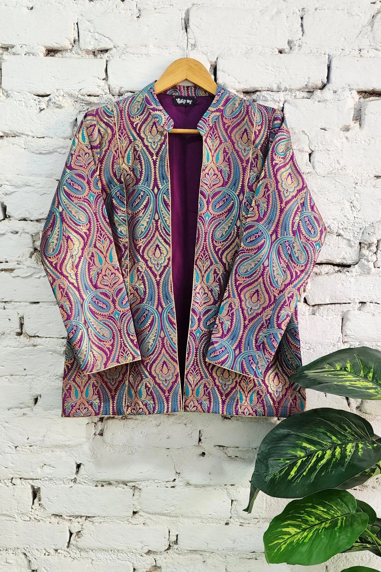 Multicolor Purple Banarasi Brocade Blazer