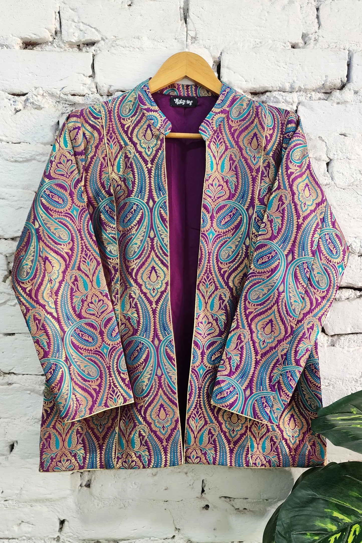 Multicolor Purple Banarasi Brocade Blazer