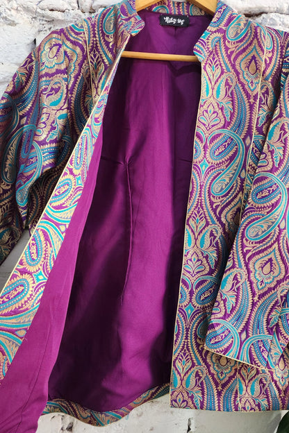 Multicolor Purple Banarasi Brocade Blazer
