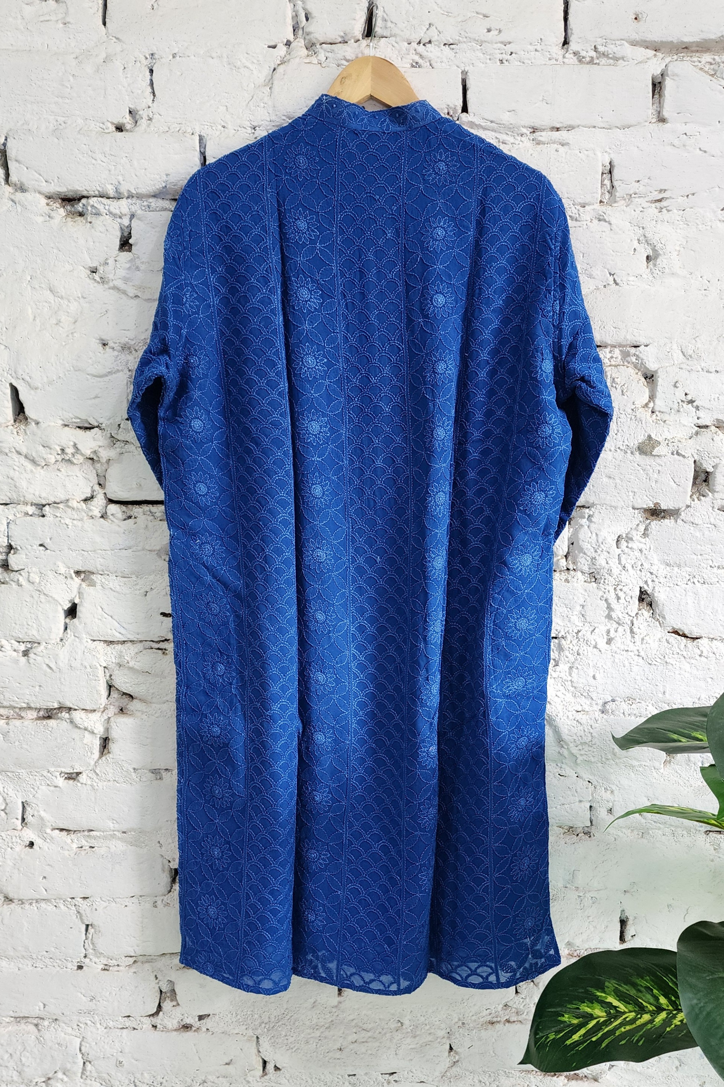 Blue Mens Chikankari Kurta with churidar Pure Viscose Georgette