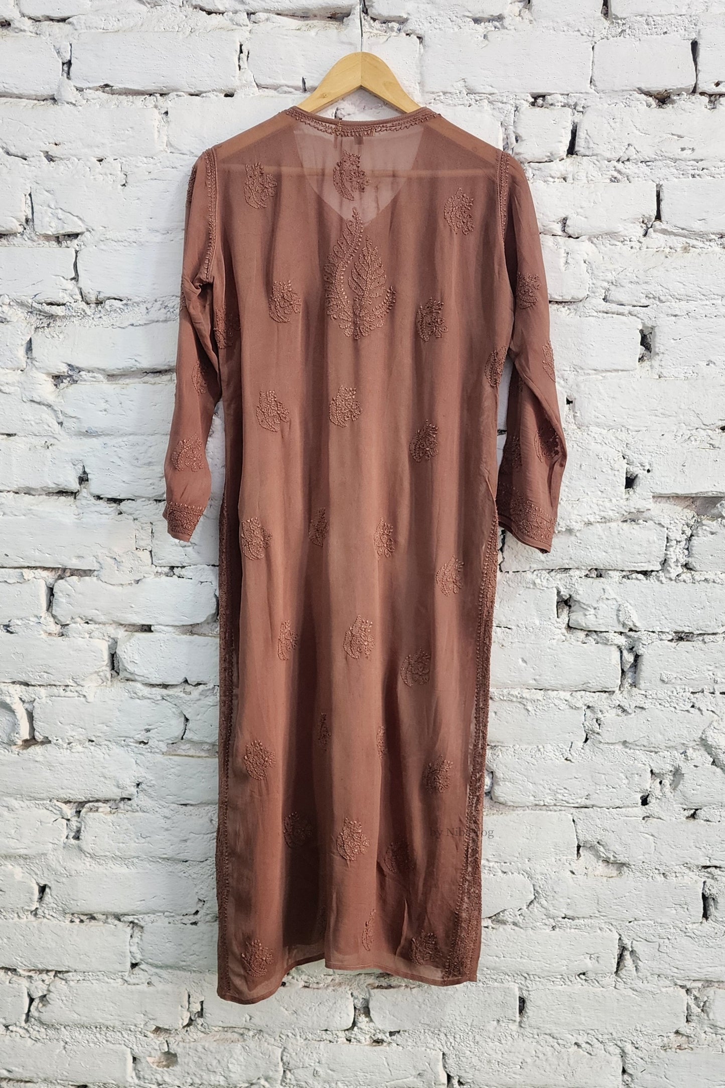 Mocha Mousse Straight Chikankari Kurta Set with Dupatta