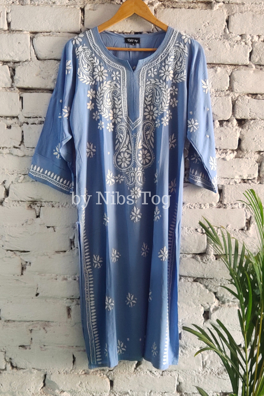 Blue Modal Cotton Chikankari Kurta