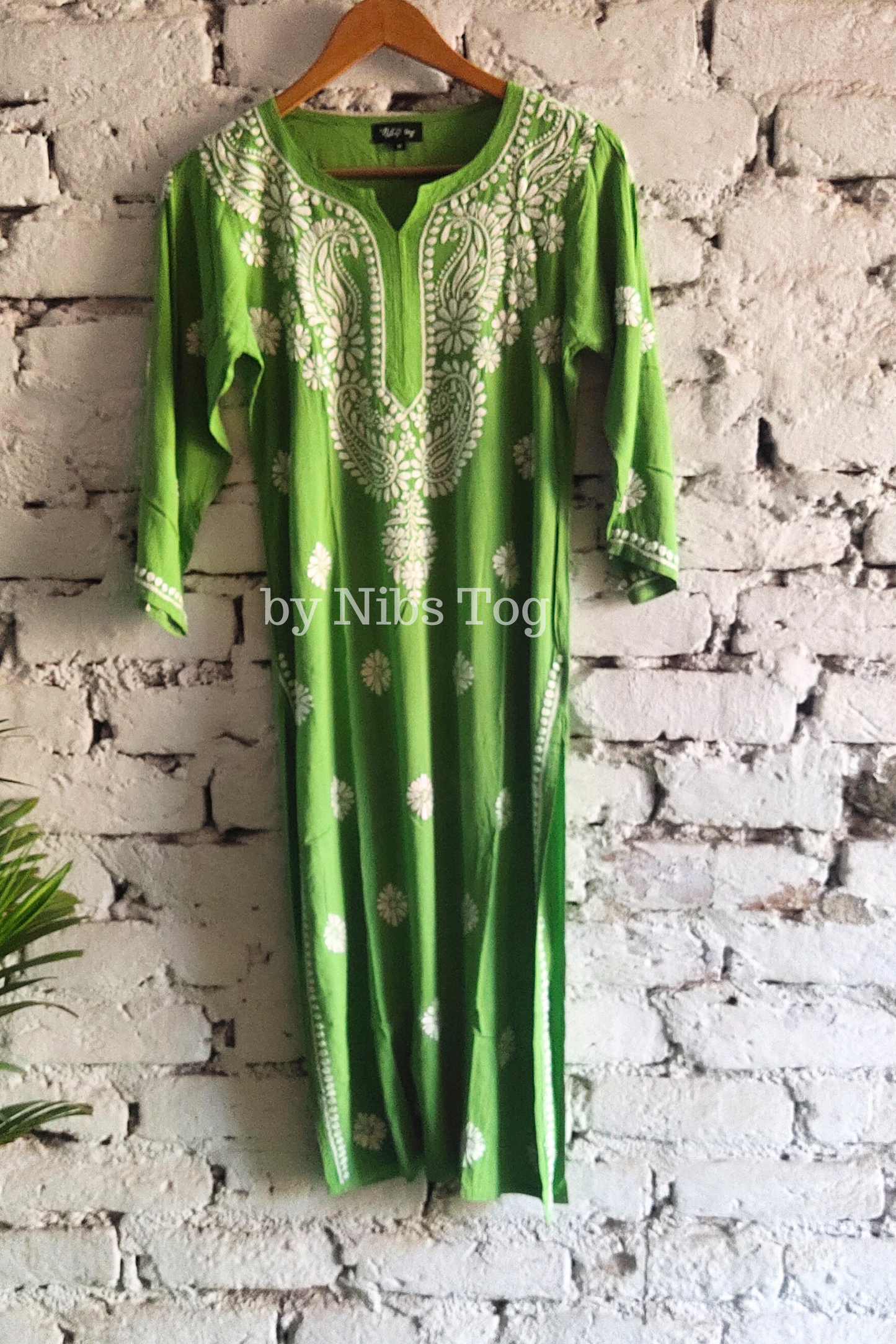 Green Modal Cotton Chikankari Kurta