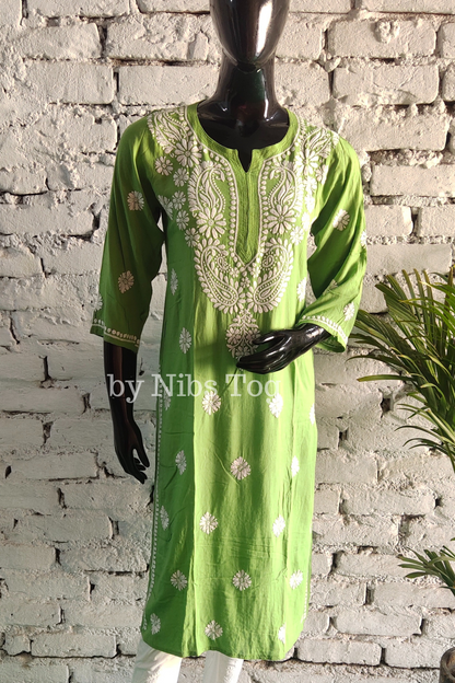 Green Modal Cotton Chikankari Kurta