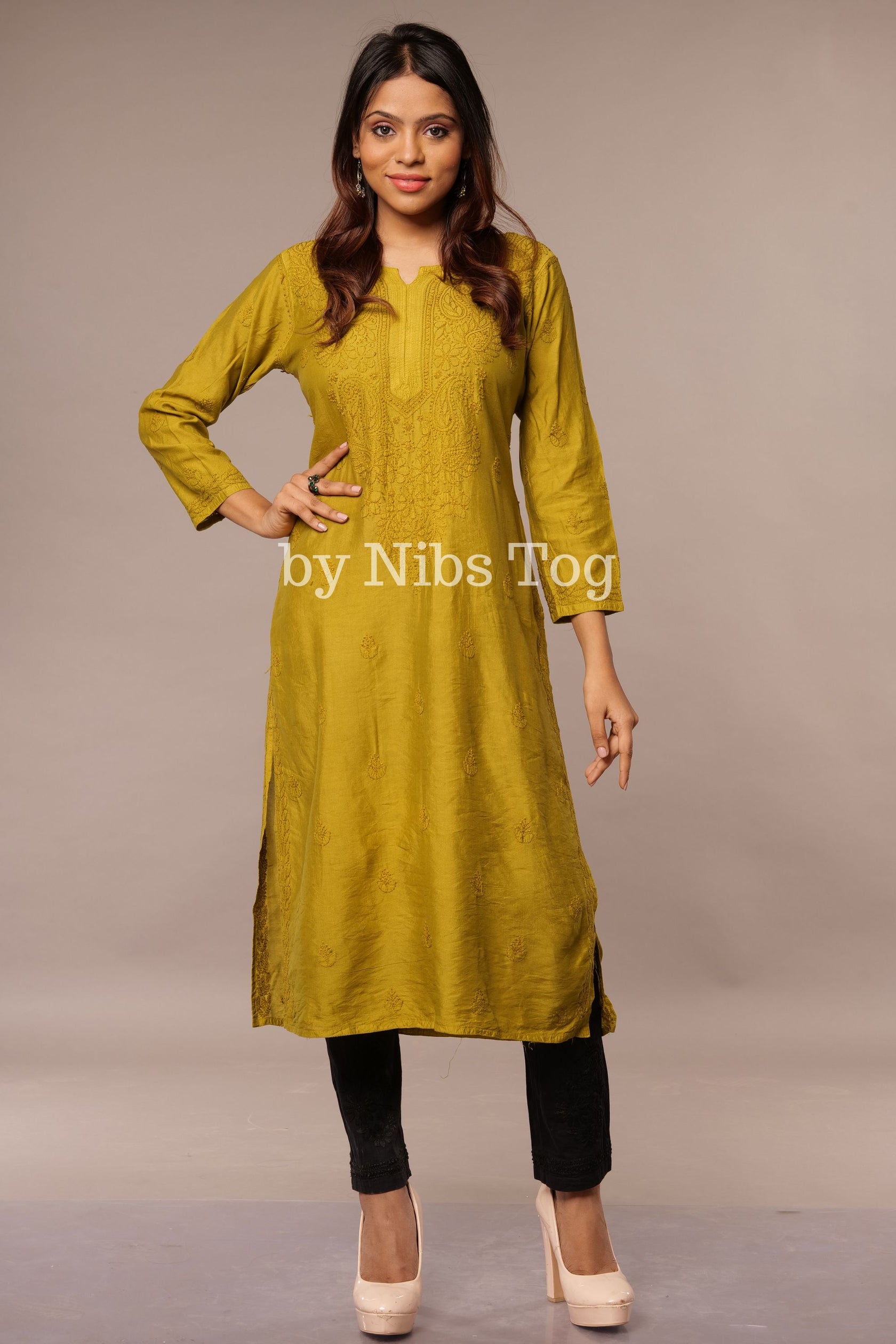 Sana Modal Green Chikankari Kurta