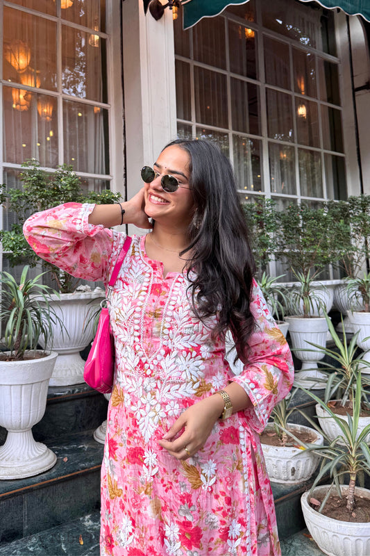 Meer Printed Cotton Chikankari Kurta Palazzo Set