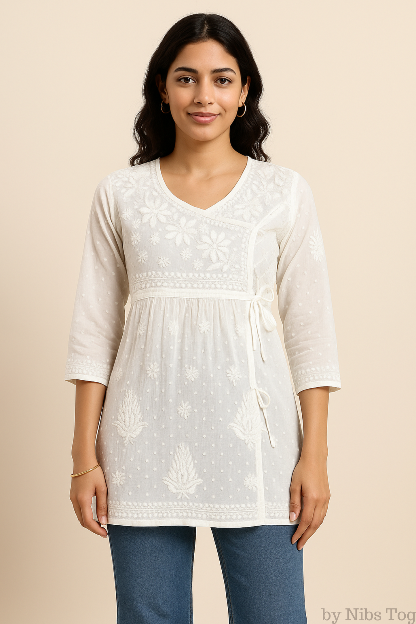 Angrakha Cotton Chikankari Short Kurta