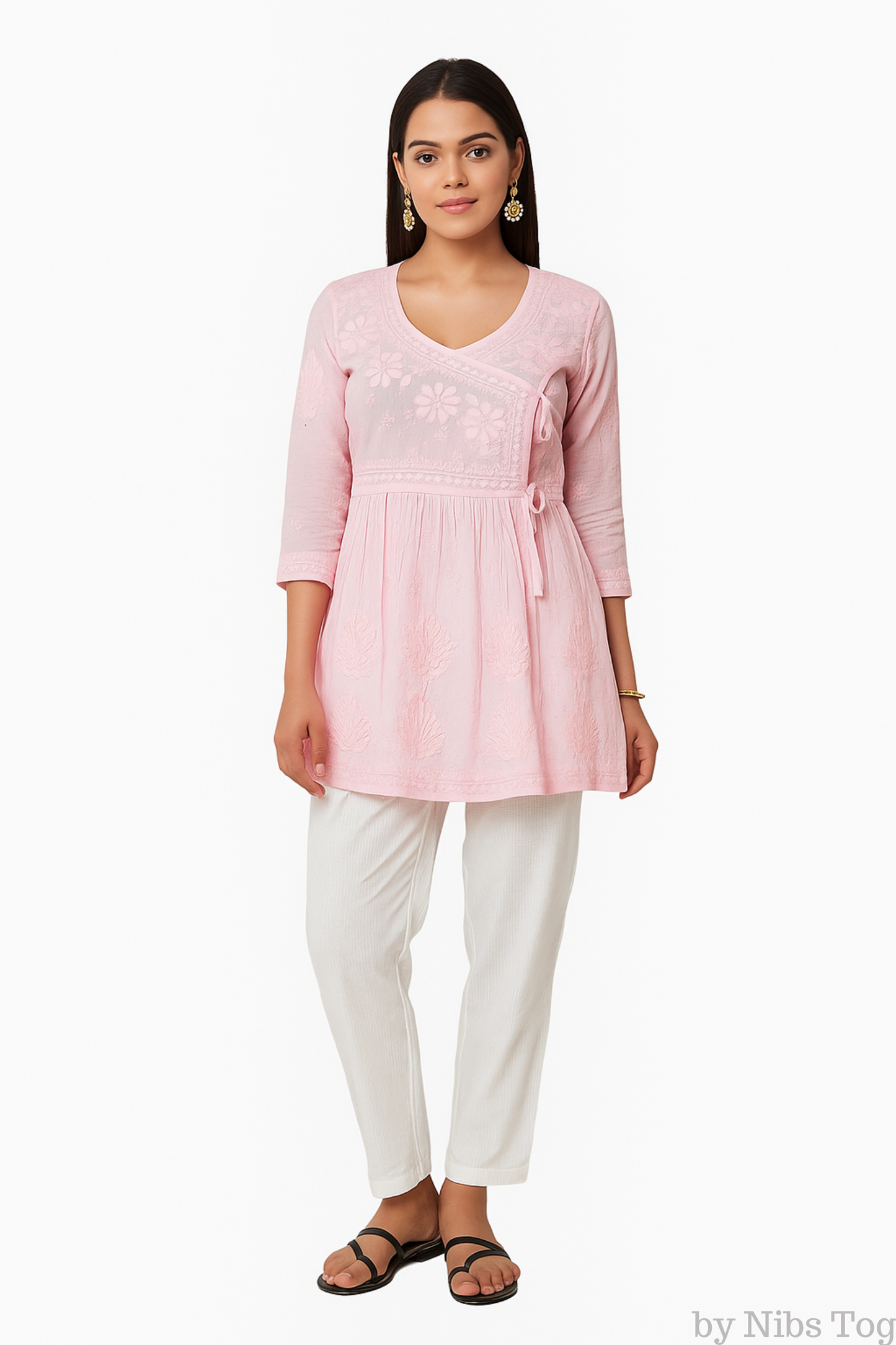 Angrakha Cotton Chikankari Short Kurta