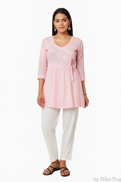 Angrakha Cotton Chikankari Short Kurta