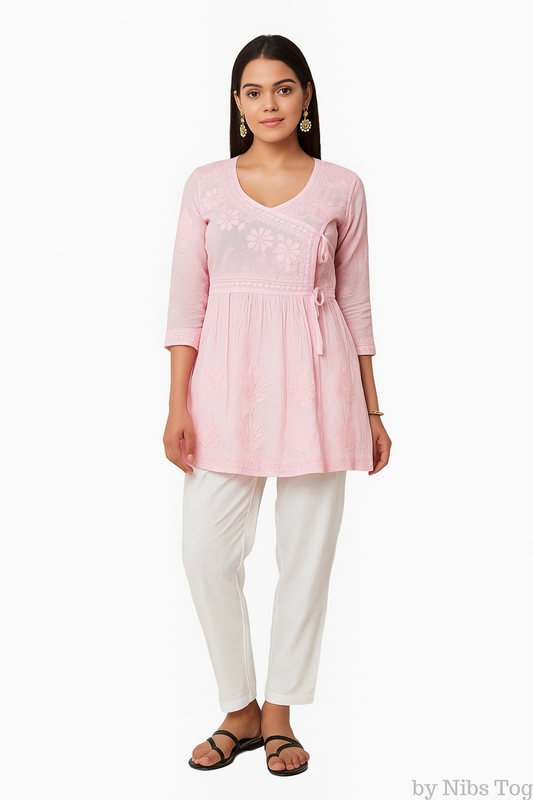 Angrakha Cotton Chikankari Short Kurta