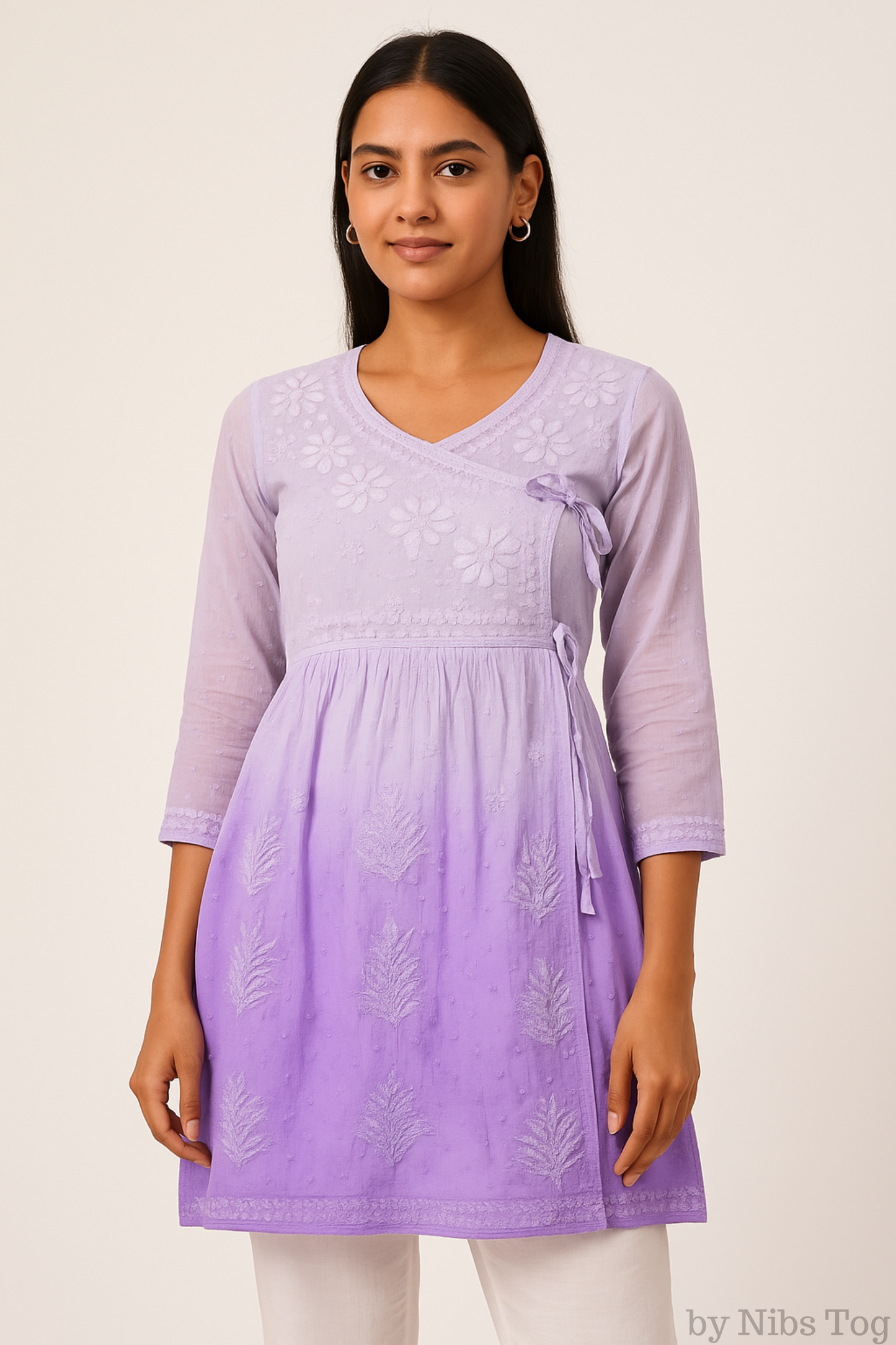 Angrakha Cotton Chikankari Short Kurta
