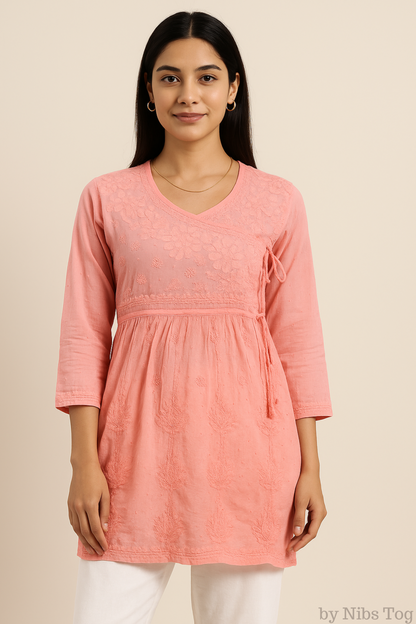 Angrakha Cotton Chikankari Short Kurta