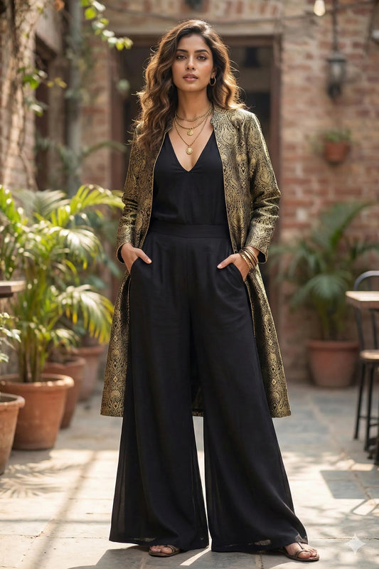 Black n Gold Banarasi Long Jacket