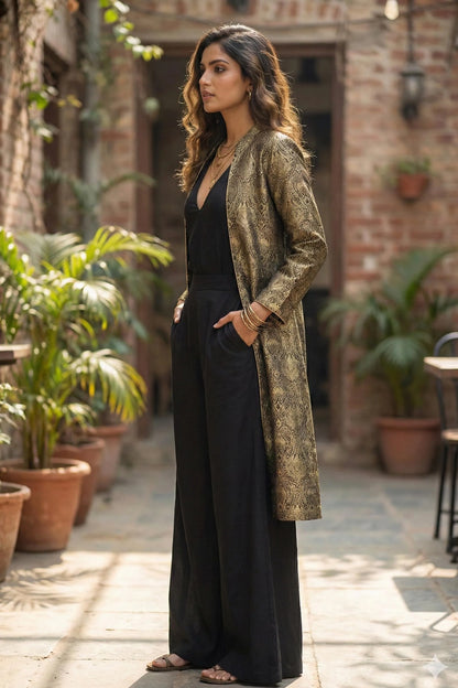 Black n Gold Banarasi Long Jacket