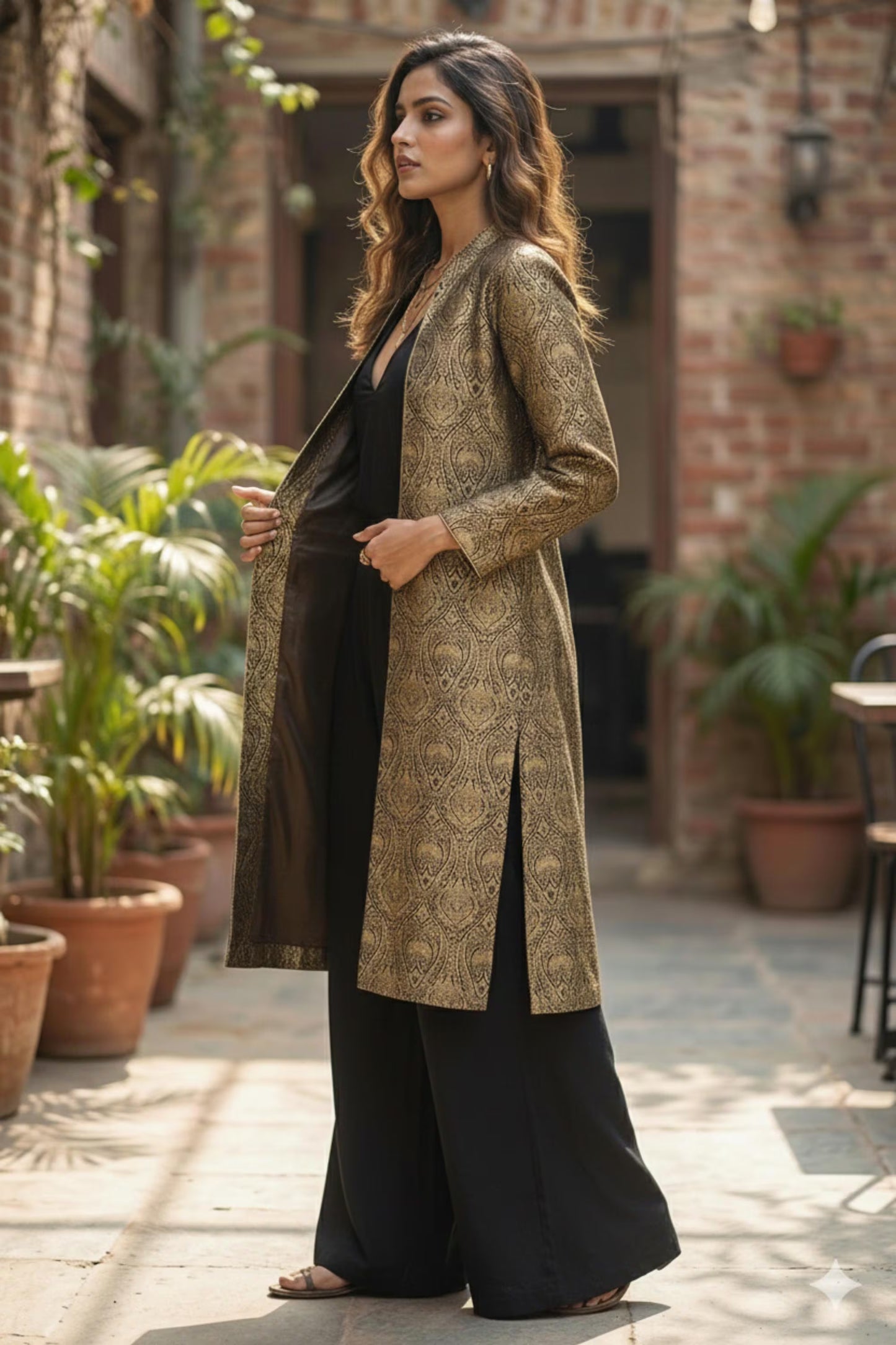 Black n Gold Banarasi Long Jacket