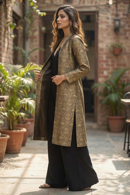 Black n Gold Banarasi Long Jacket