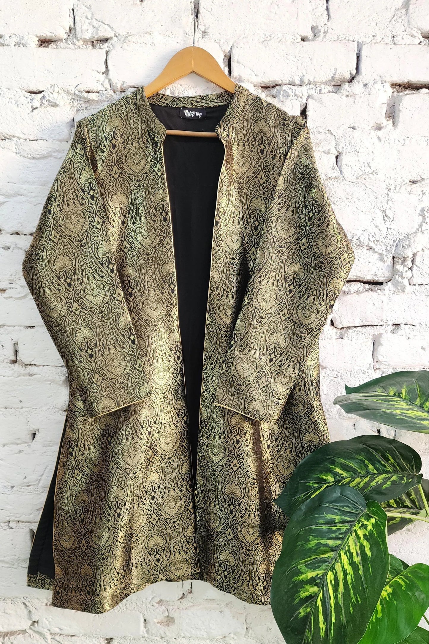 Black n Gold Banarasi Long Jacket