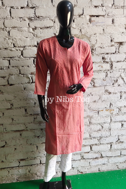 Rusty Nude Rozana Chikankari kurta Dobby Cotton