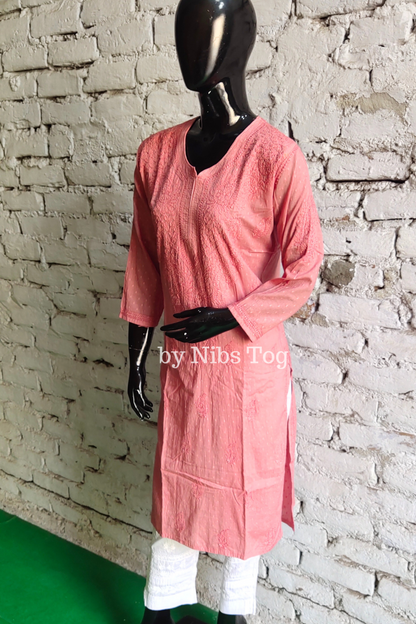 Rusty Nude Rozana Chikankari kurta Dobby Cotton