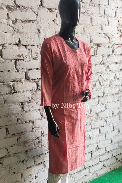 Rusty Nude Rozana Chikankari kurta Dobby Cotton