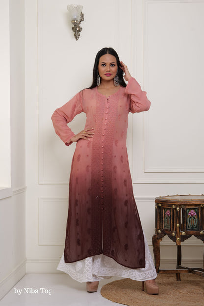 Brown Ombre Nahida Chikankari Straight Kurta