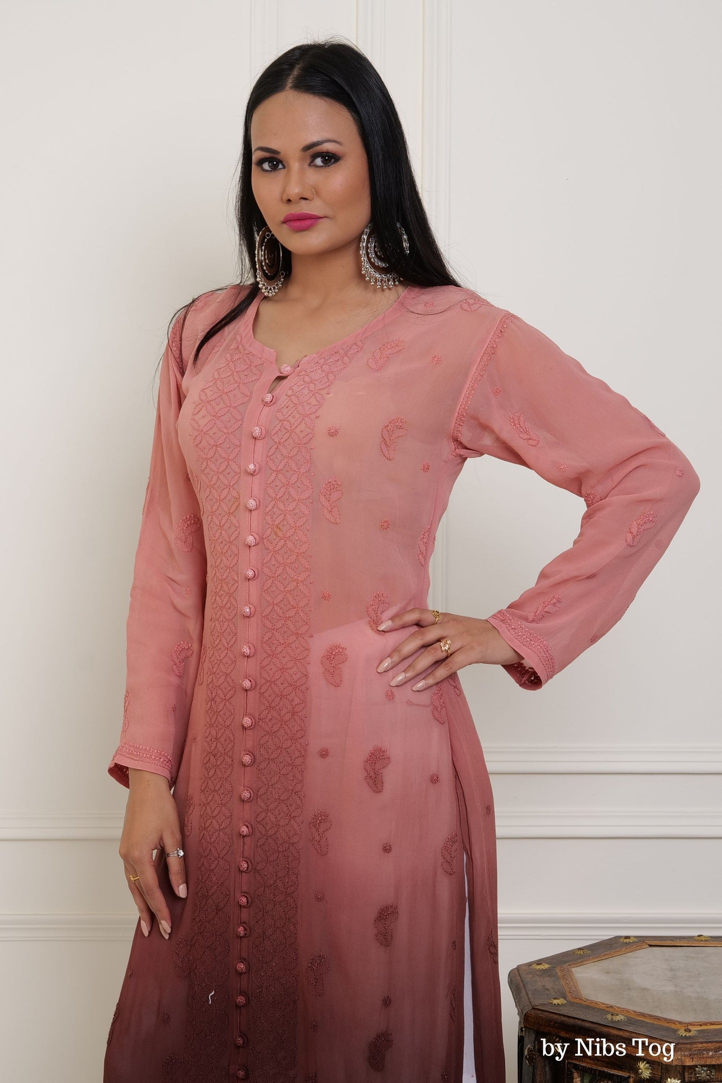 Brown Ombre Nahida Chikankari Straight Kurta