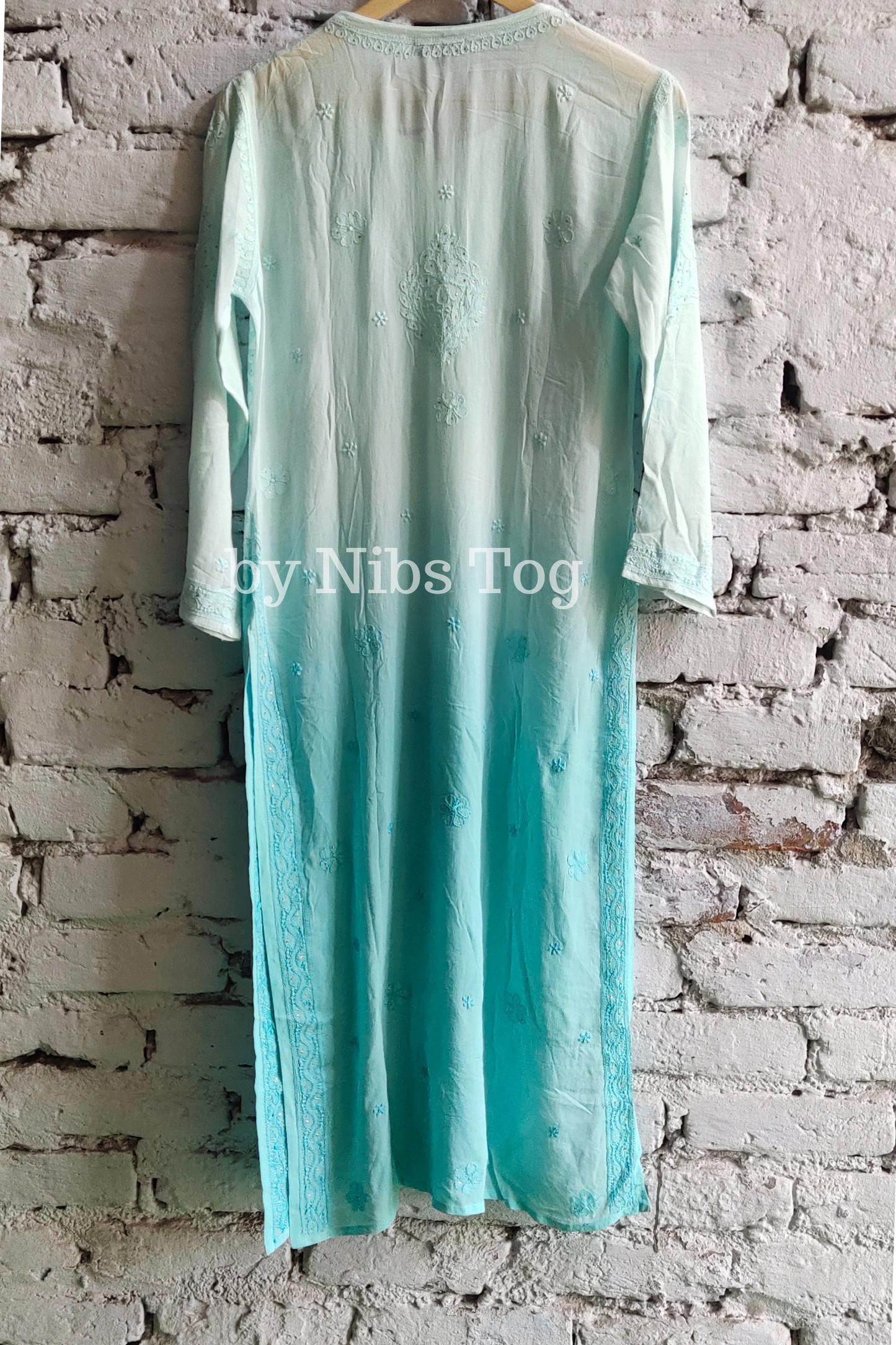 Ombre Sea Green Chikankari Kurta Set with Dupatta