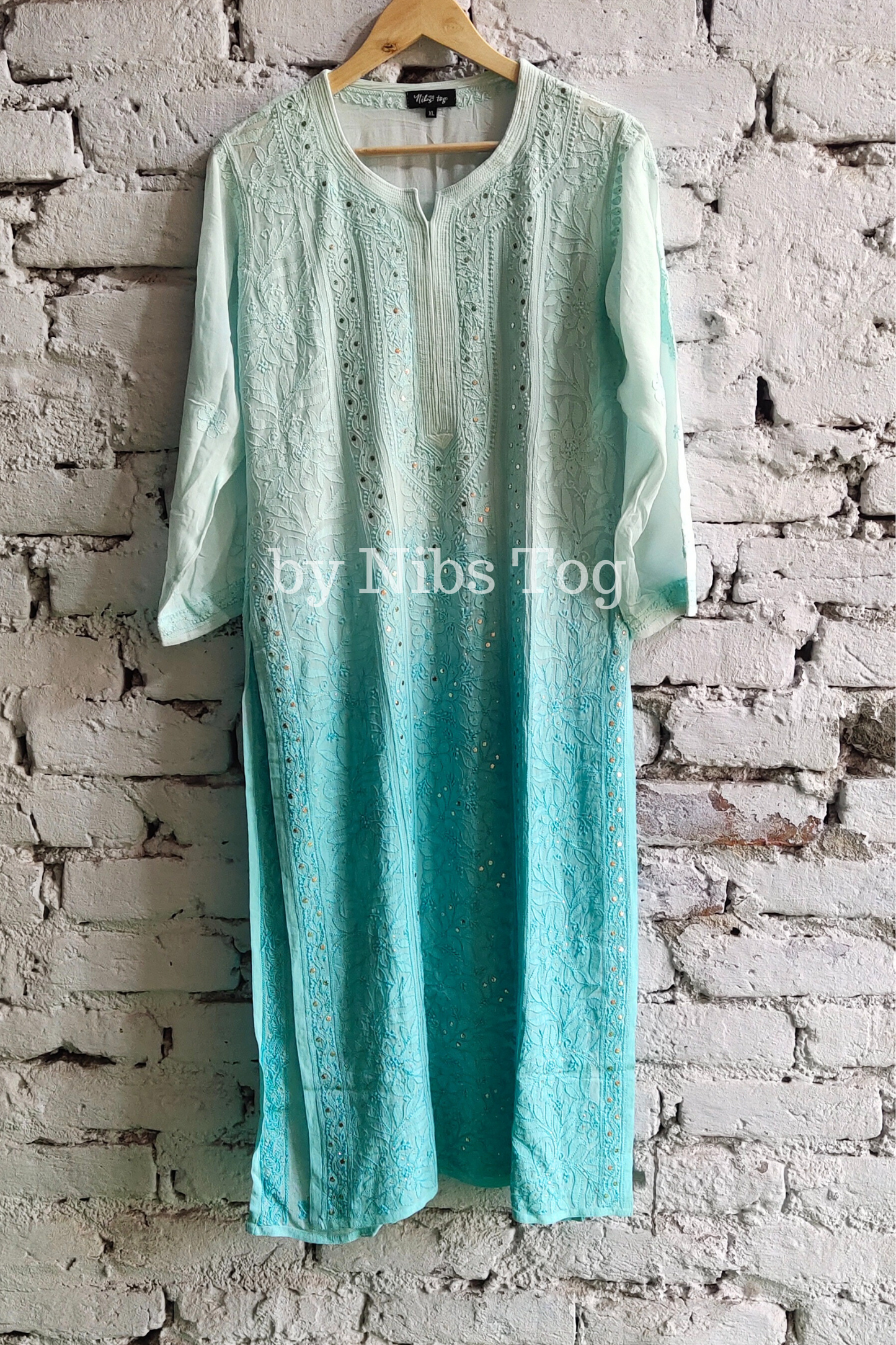 Ombre Sea Green Chikankari Kurta Set with Dupatta