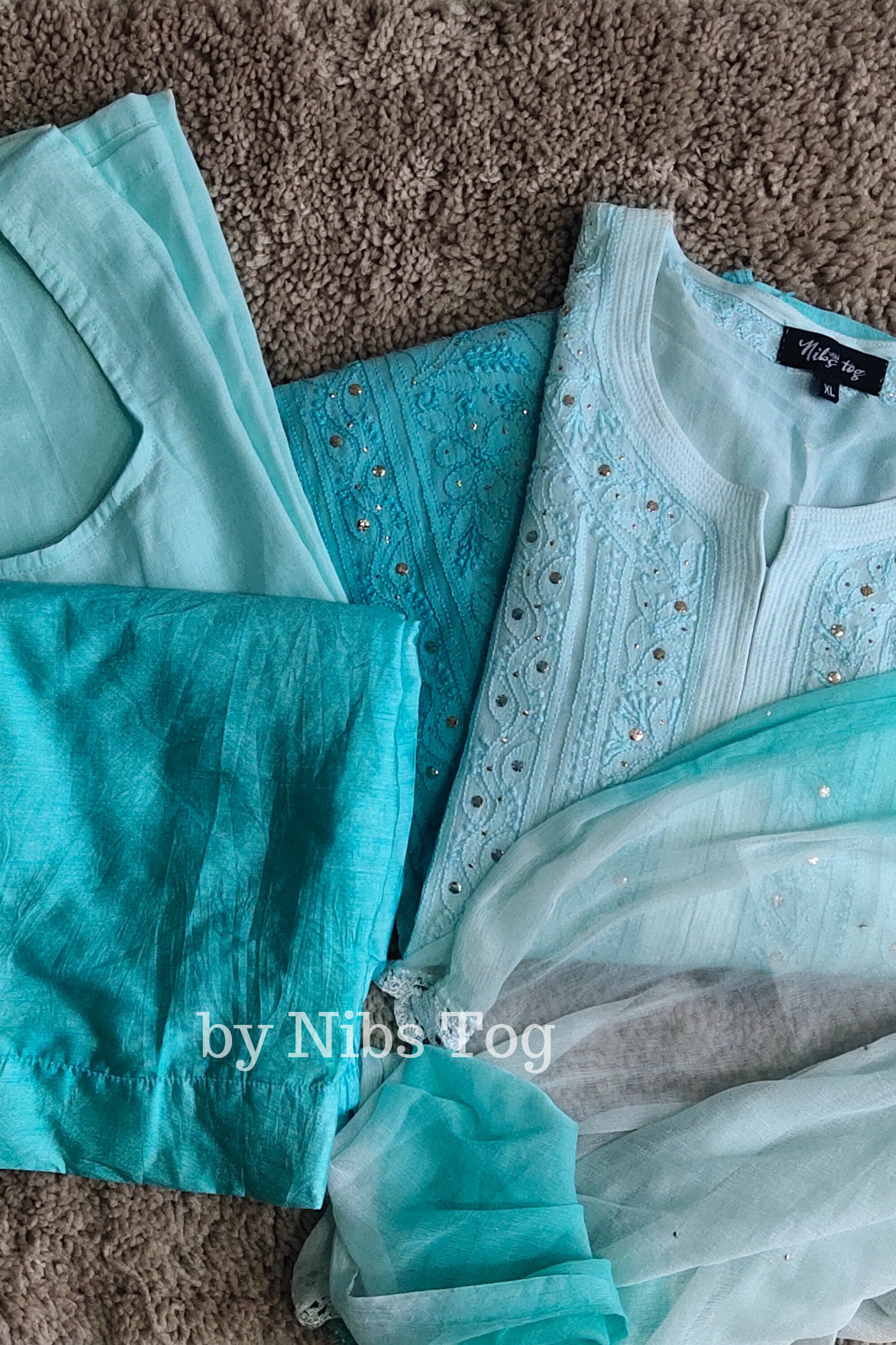 Ombre Sea Green Chikankari Kurta Set with Dupatta