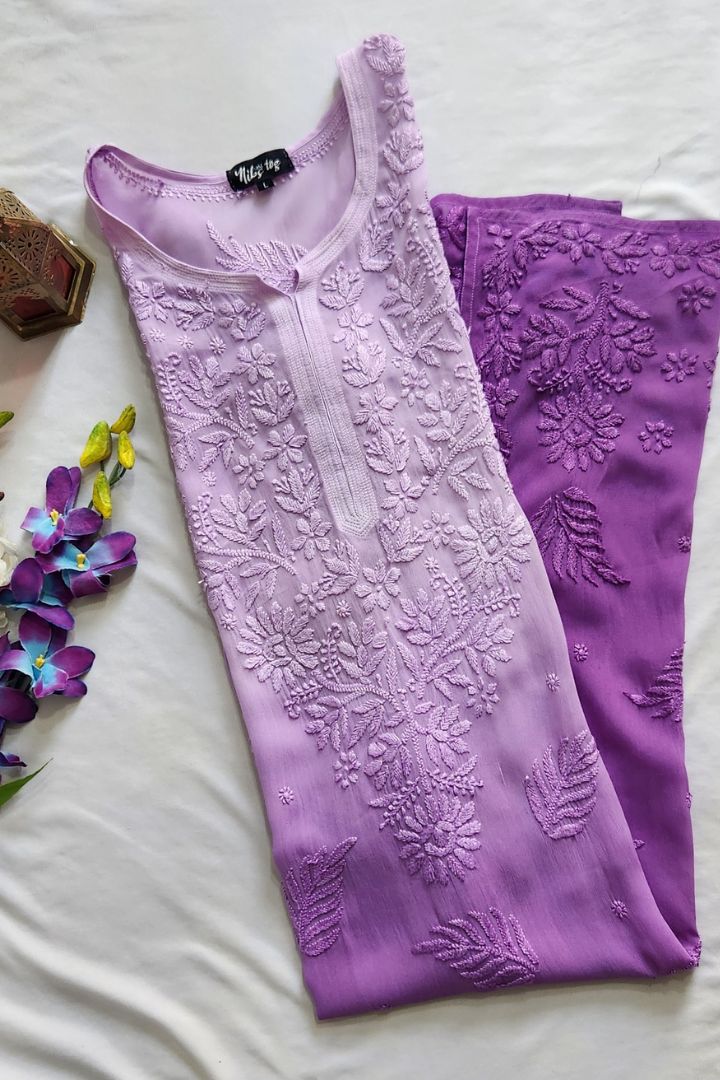 Ombre Purple Chikankari Kurta Georgette