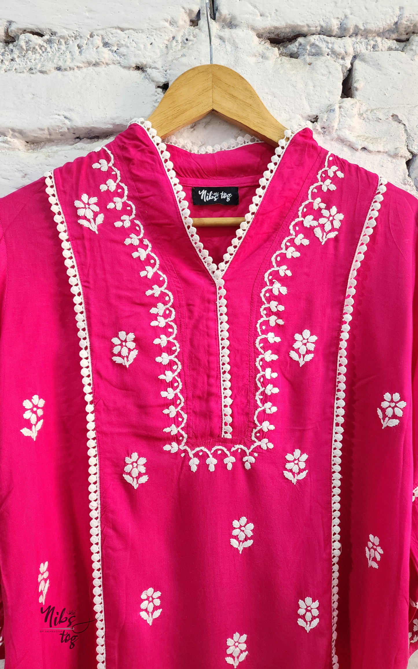 Pink Hania Modal Cotton Chikankari Short Kurta