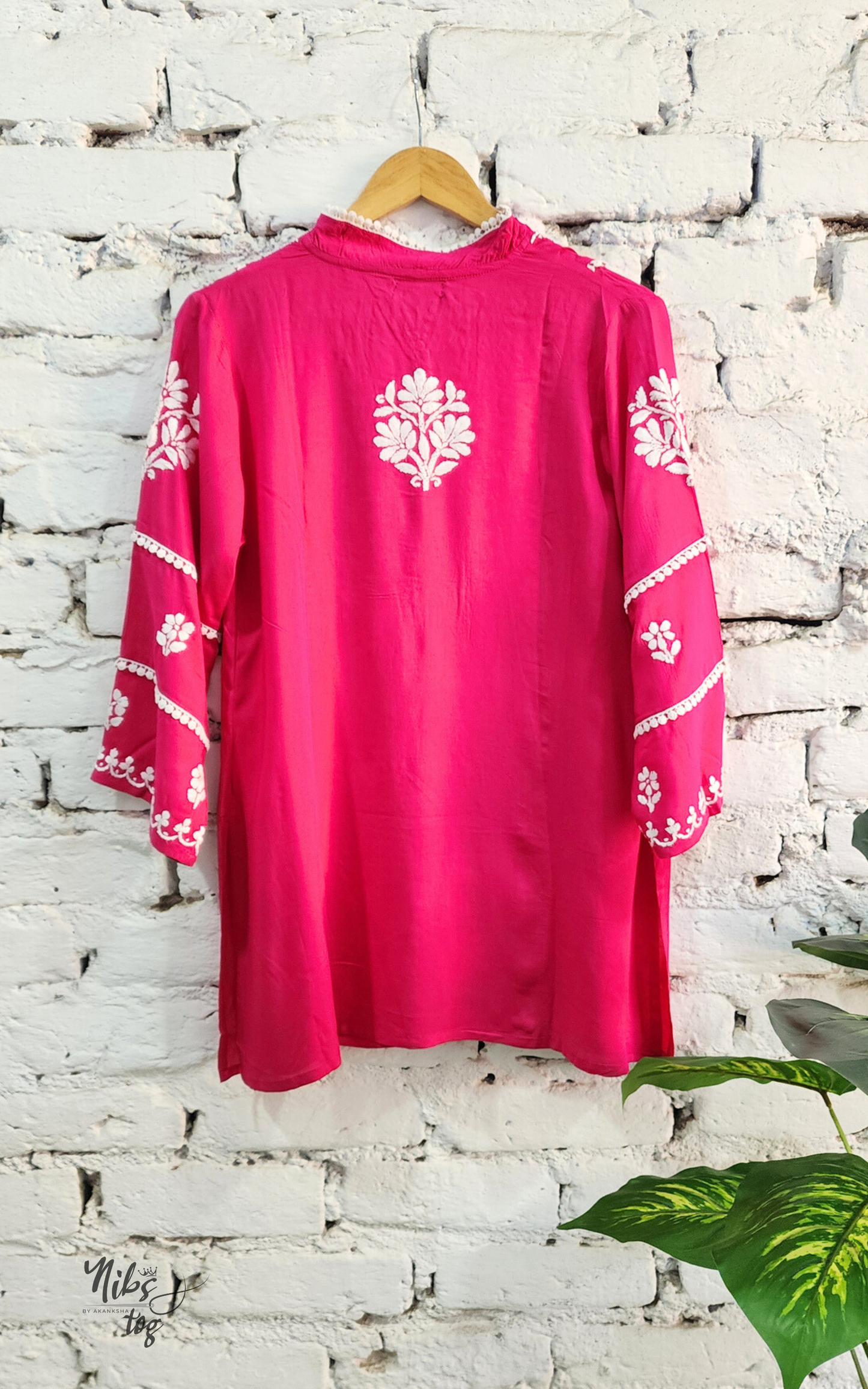 Pink Hania Modal Cotton Chikankari Short Kurta