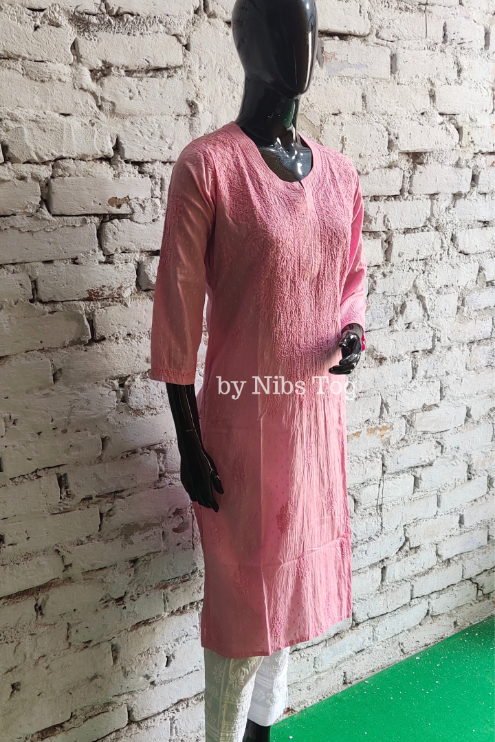 Pretty Pink Rozana Chikankari kurta Dobby Cotton