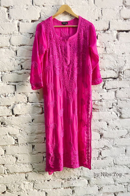 Pink Georgette Chikankari Kurta for Women with Inner