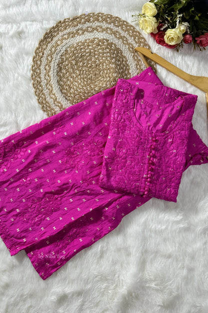 Silk Chikankari Kurta Palazzo Set