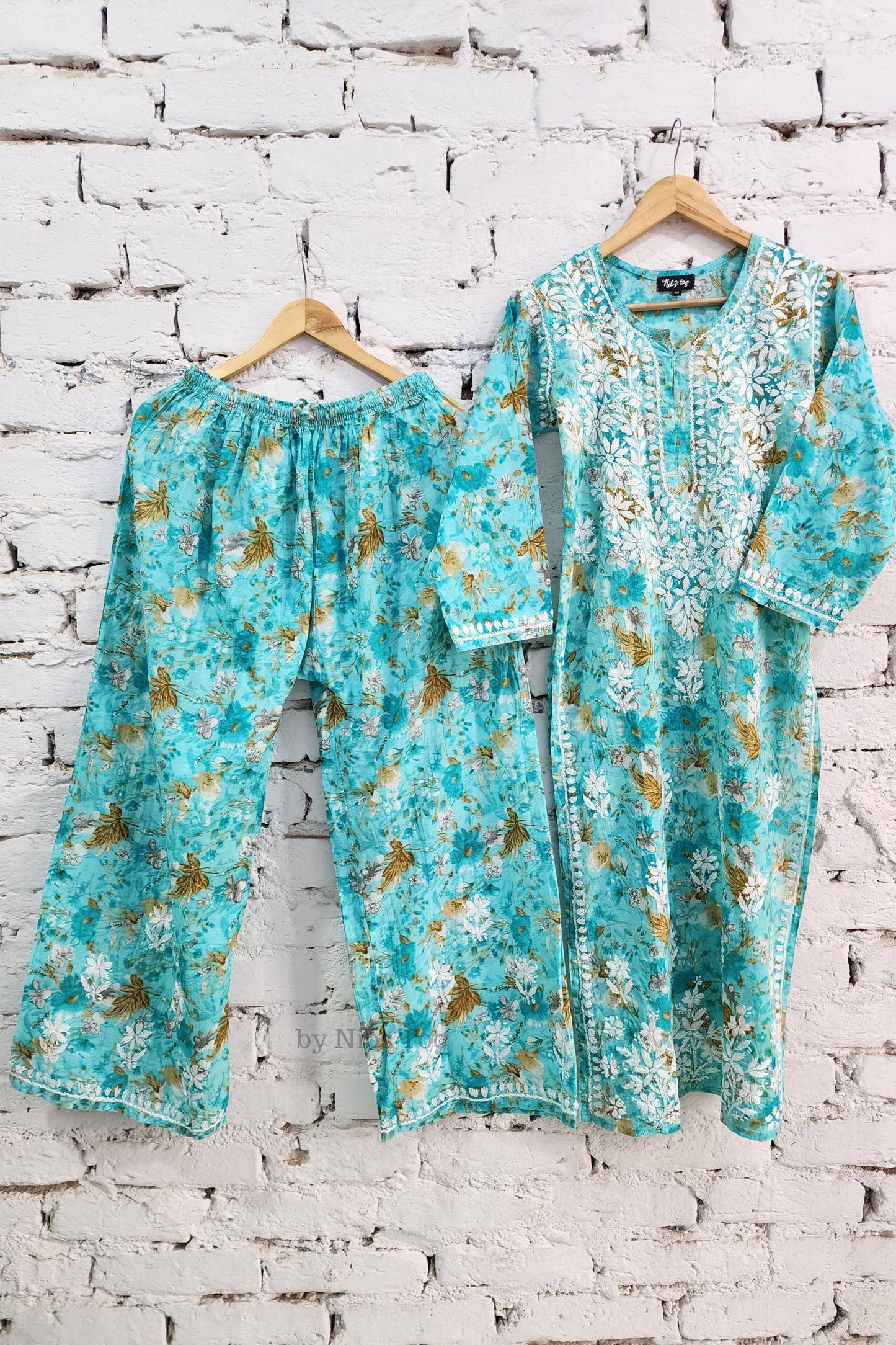 Meer Printed Cotton Chikankari Kurta Palazzo Set