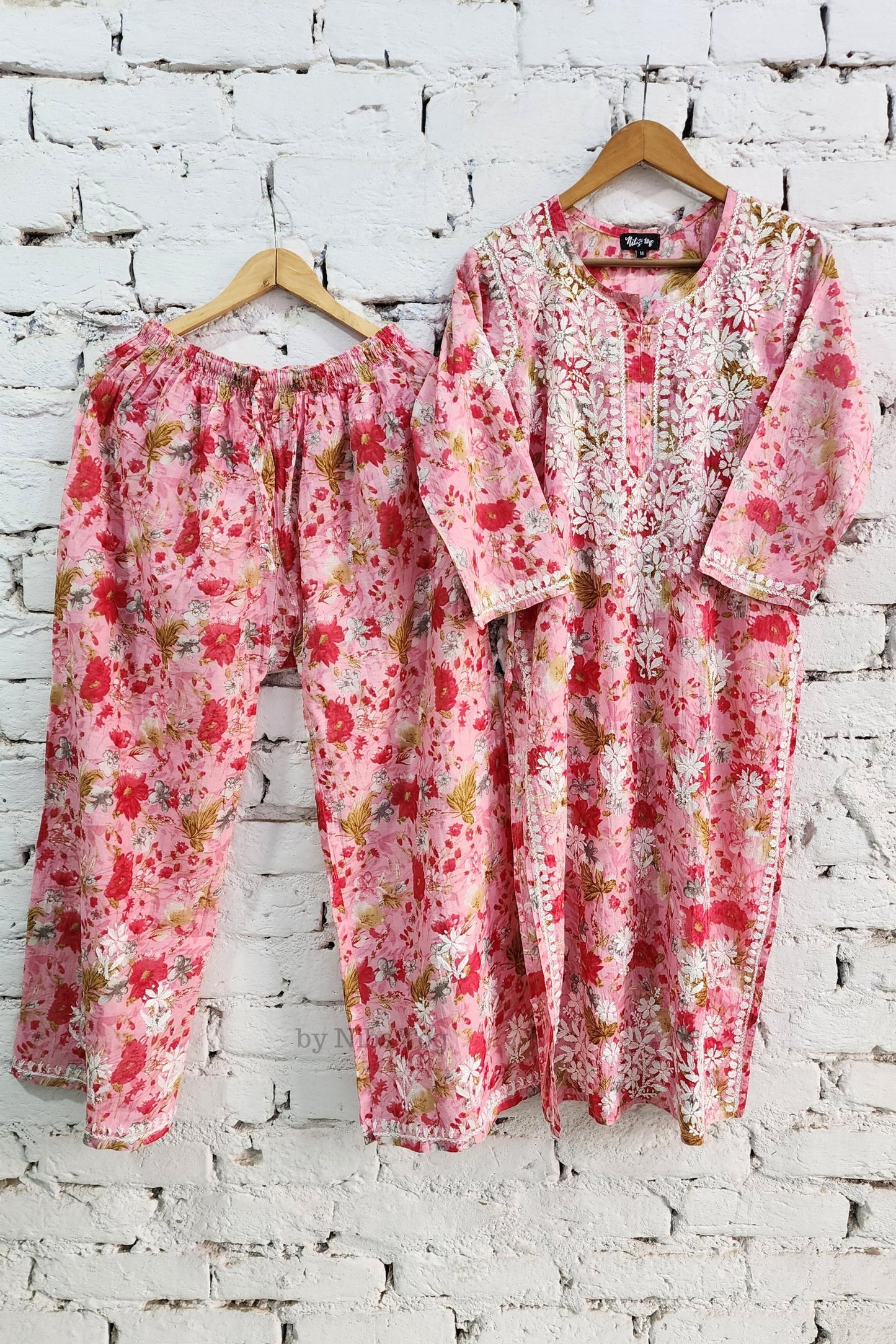 Meer Printed Cotton Chikankari Kurta Palazzo Set