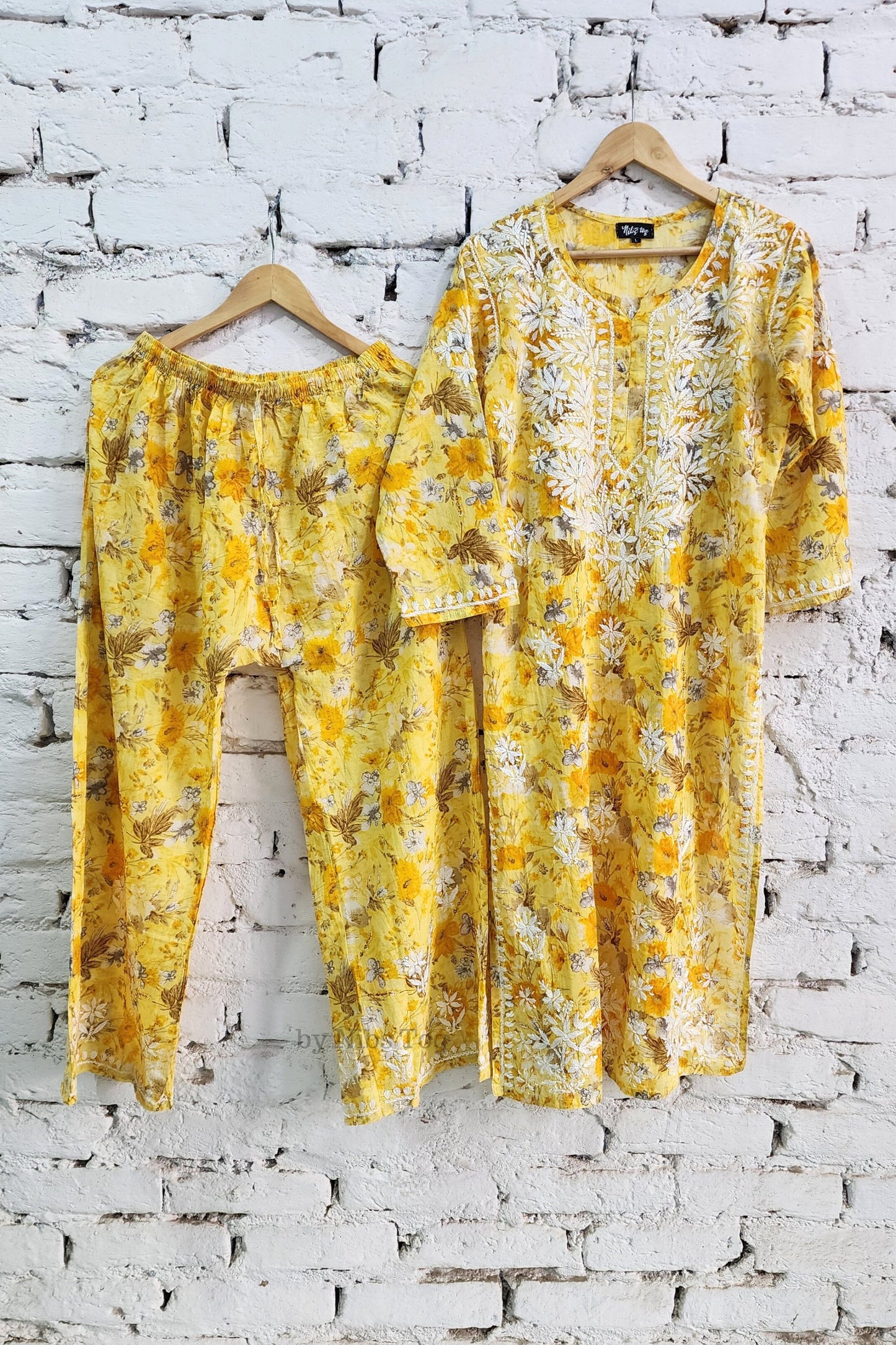Meer Printed Cotton Chikankari Kurta Palazzo Set