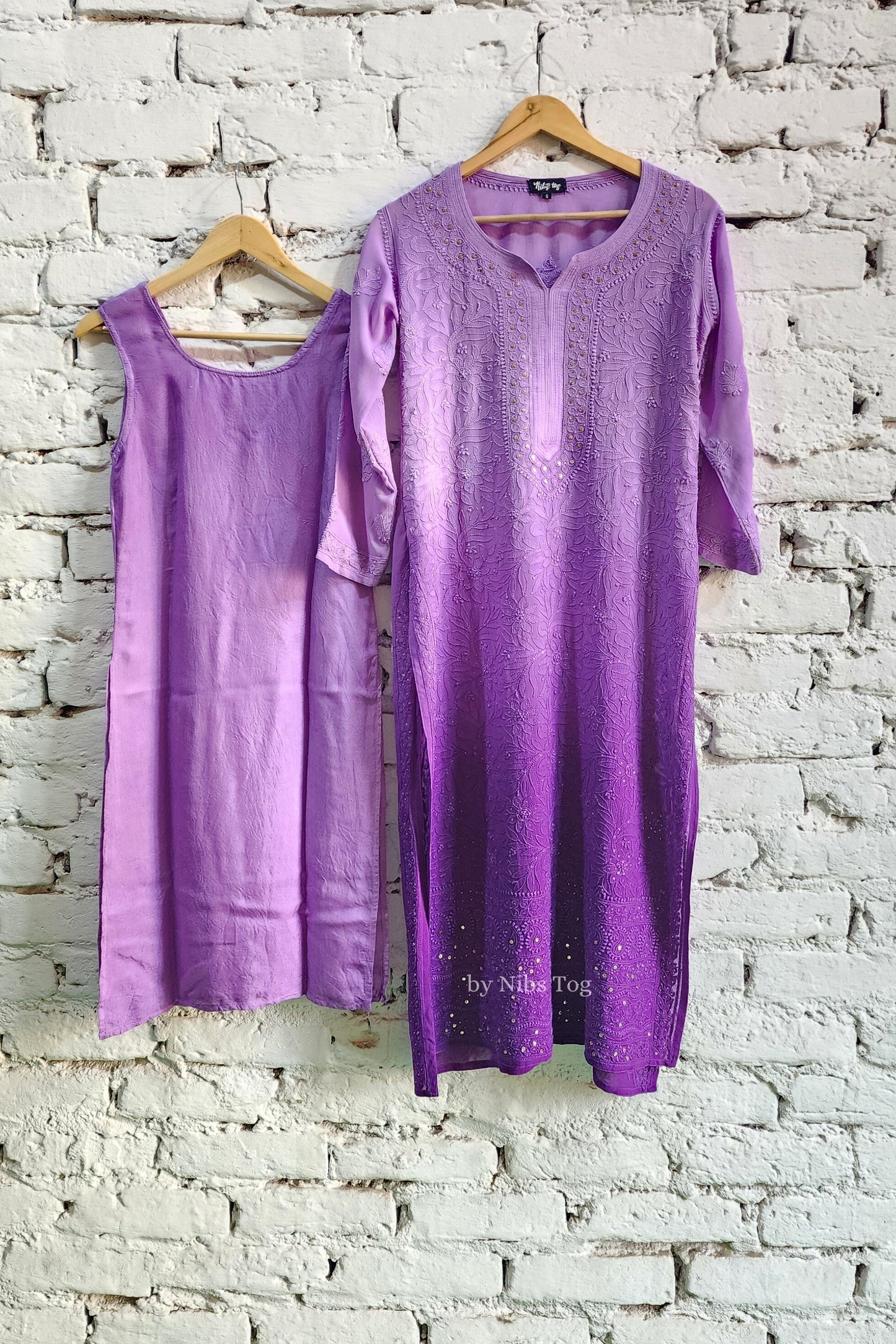 Ombre Purple Chikankari Kurta Palazzo Set with Dupatta