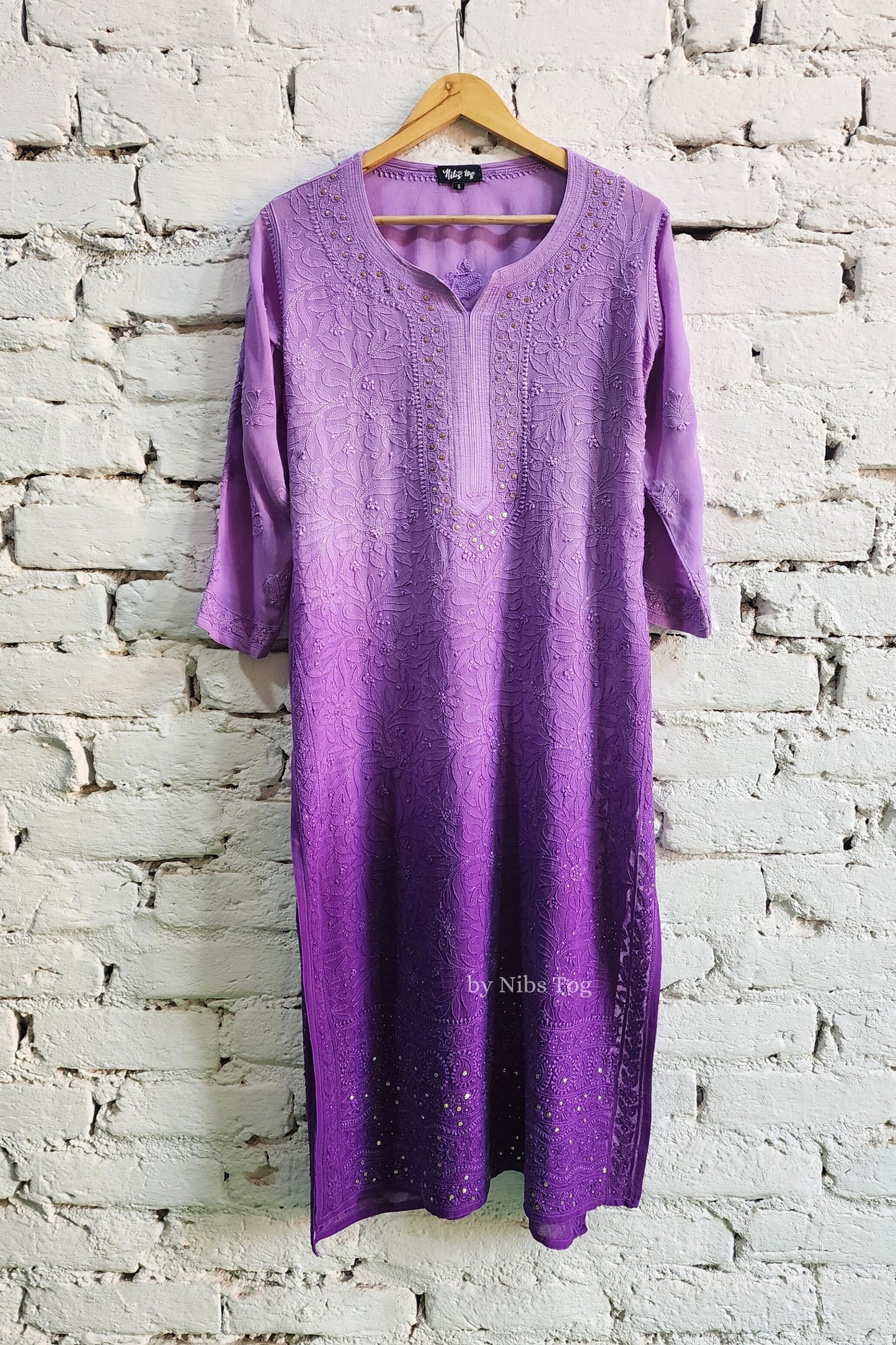 Ombre Purple Chikankari Kurta Palazzo Set with Dupatta