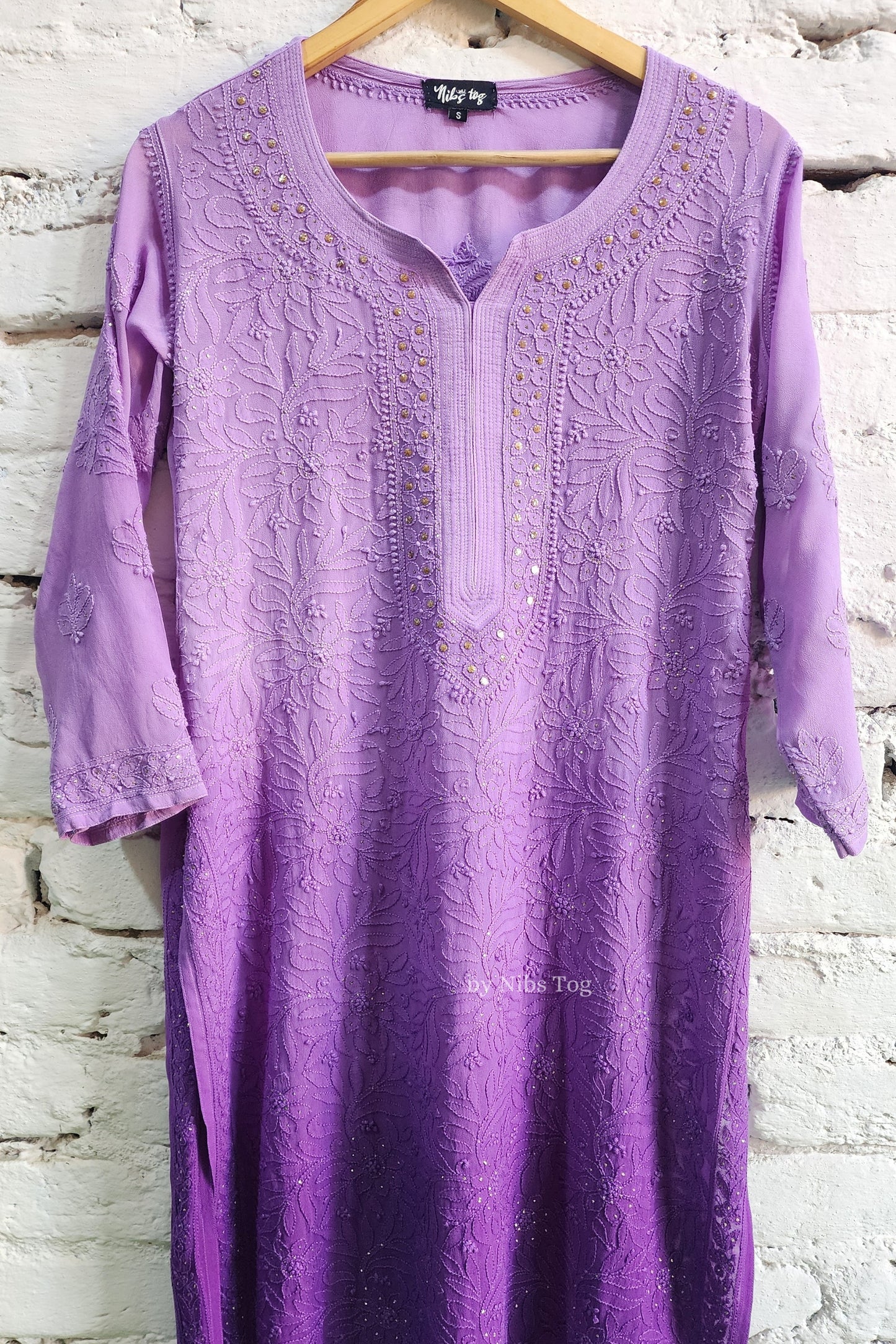 Ombre Purple Chikankari Kurta Palazzo Set with Dupatta