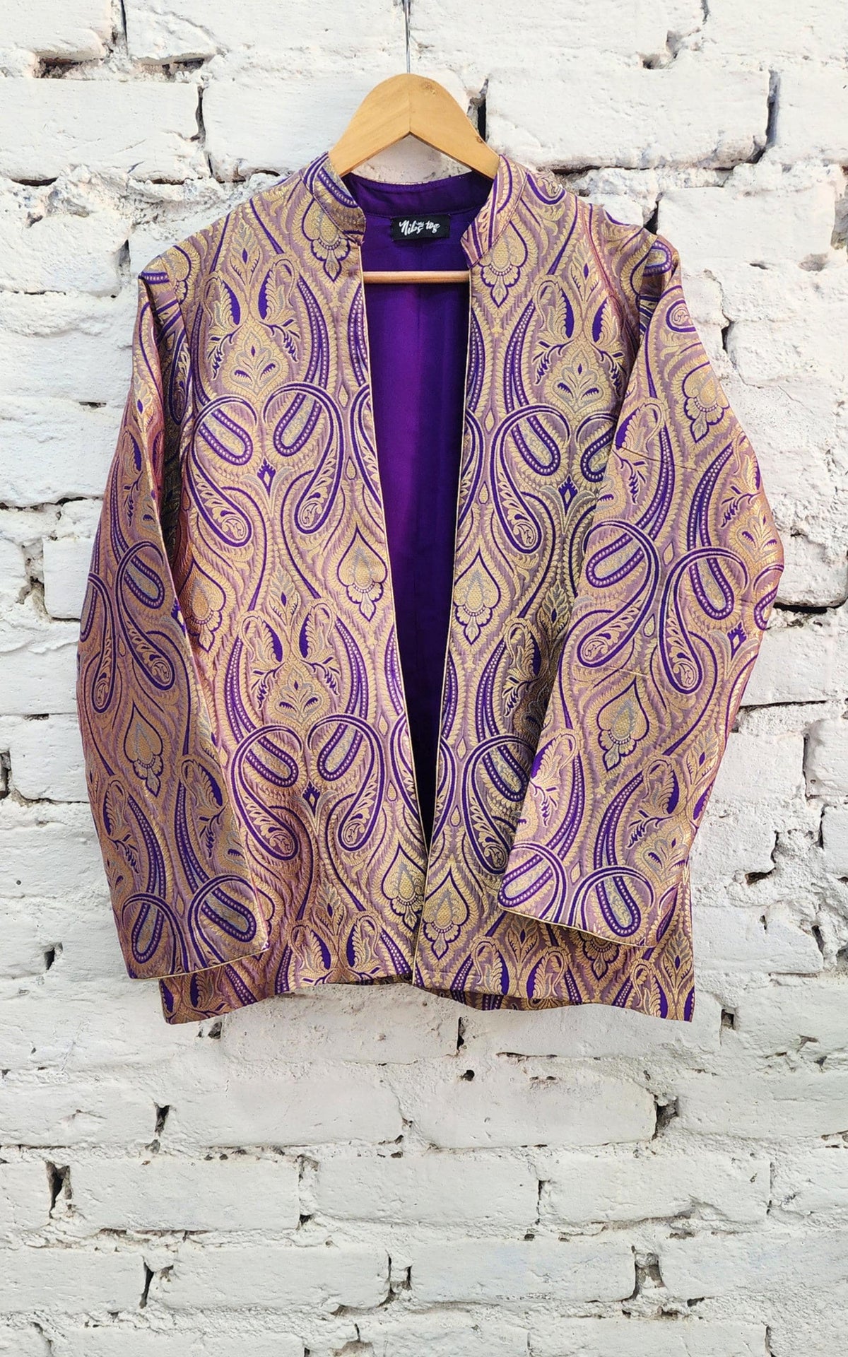 Purple and gold personalized Banarasi brocade jacket — image 3
