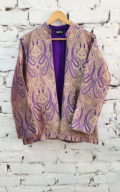 Purple and gold personalized Banarasi brocade jacket — image 3