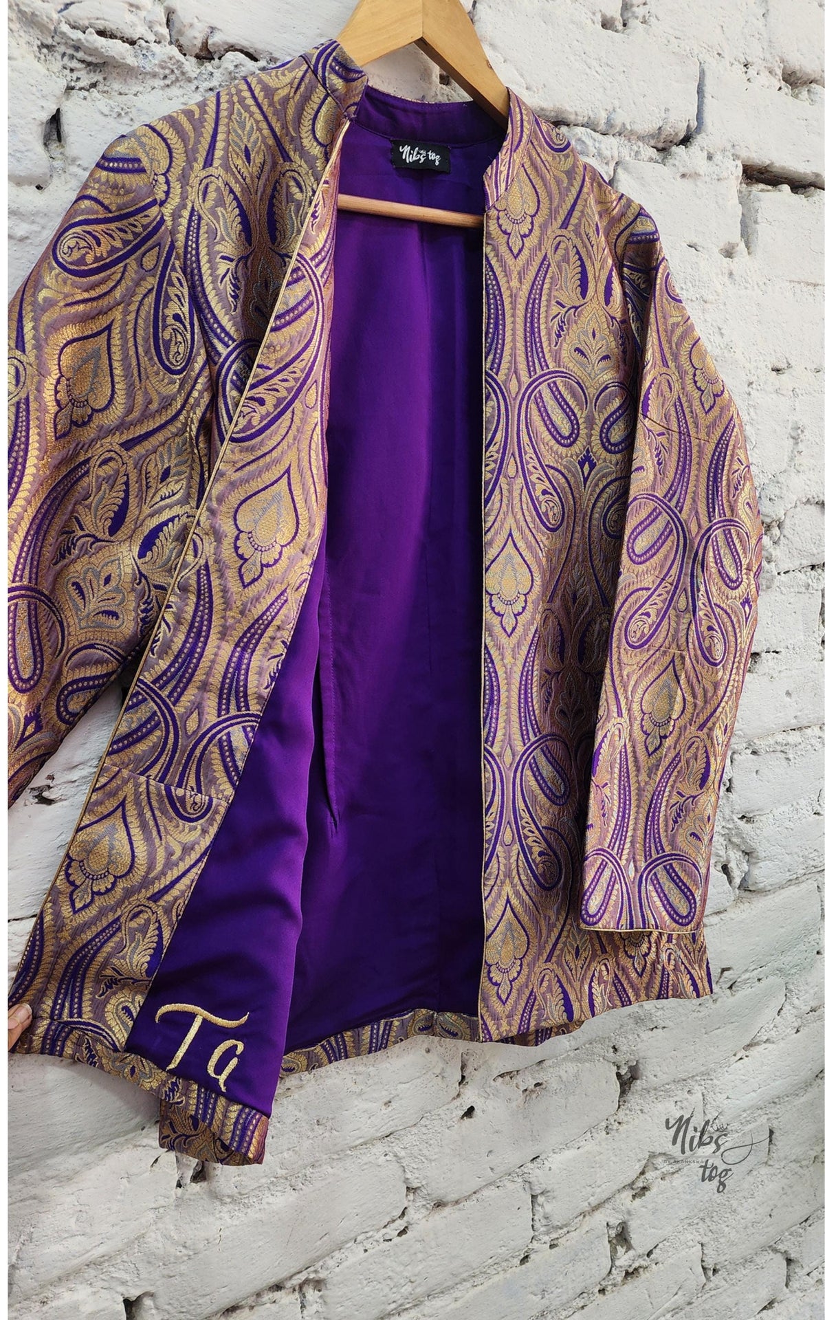 Purple and gold personalized Banarasi brocade jacket — image 4
