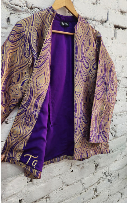 Purple and gold personalized Banarasi brocade jacket — image 4