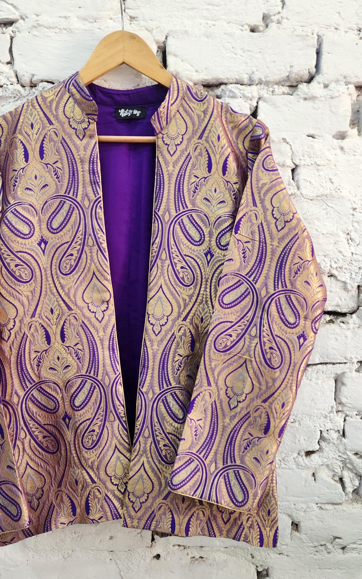 Purple and gold personalized Banarasi brocade jacket — image 5