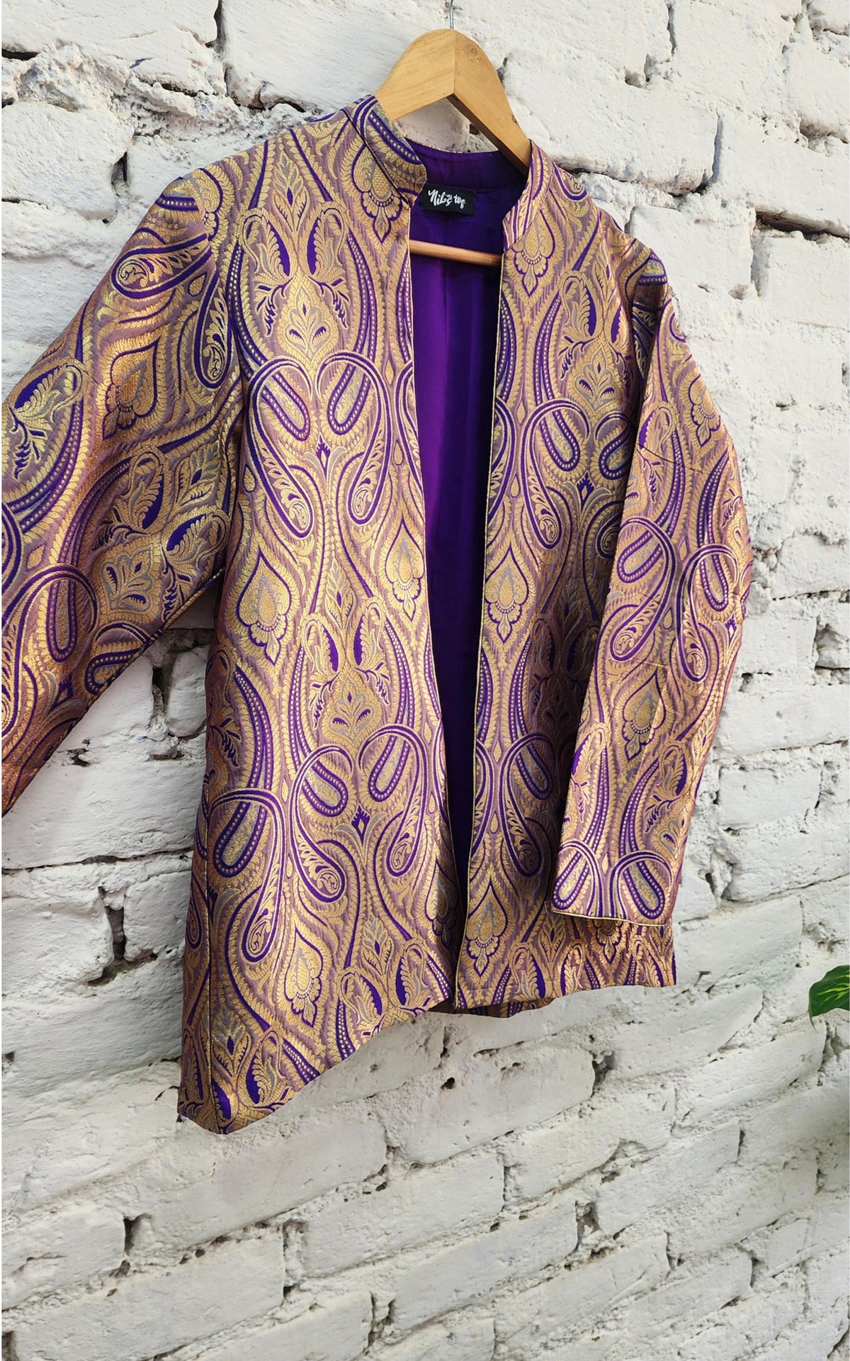 Purple and gold personalized Banarasi brocade jacket — image 7