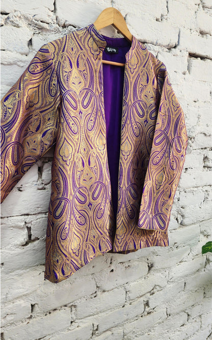 Purple and gold personalized Banarasi brocade jacket — image 7
