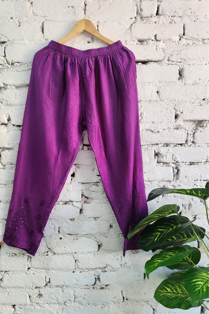 Purple Silk Chikankari Kurta Set with Dupatta